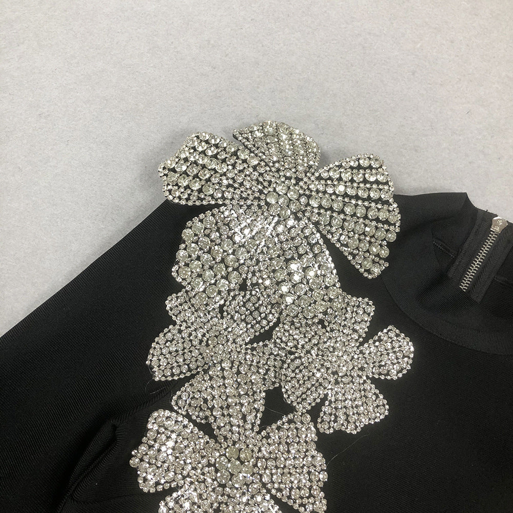 Women Sexy Elegant Beaded Long Sleeve Top and Long SkirtTwo Piece Set 12