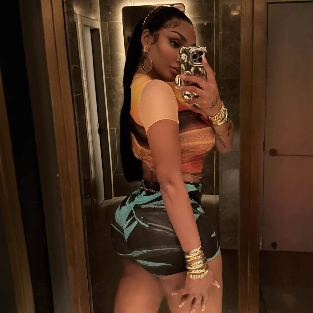 Women sexy printed Top shorts two-piece set 3