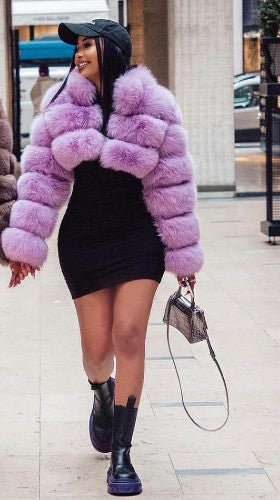Cropped Coat Fashionable Faux Fur Coat Women Stand Collar Long Sleeves 19