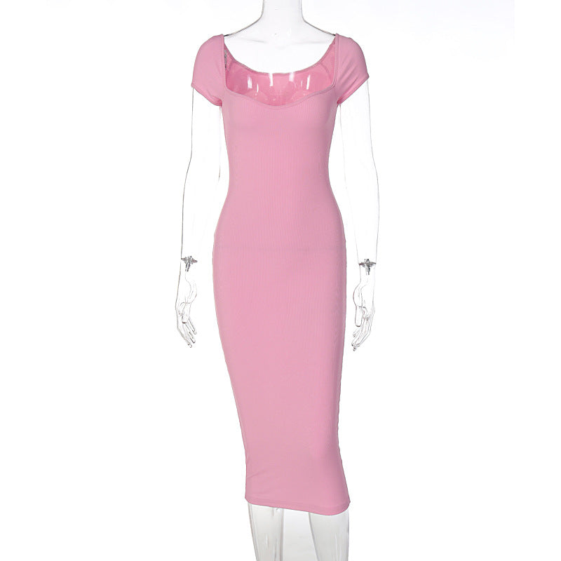 Summer Women's Off Shoulder Rib Long Slim Dress 22