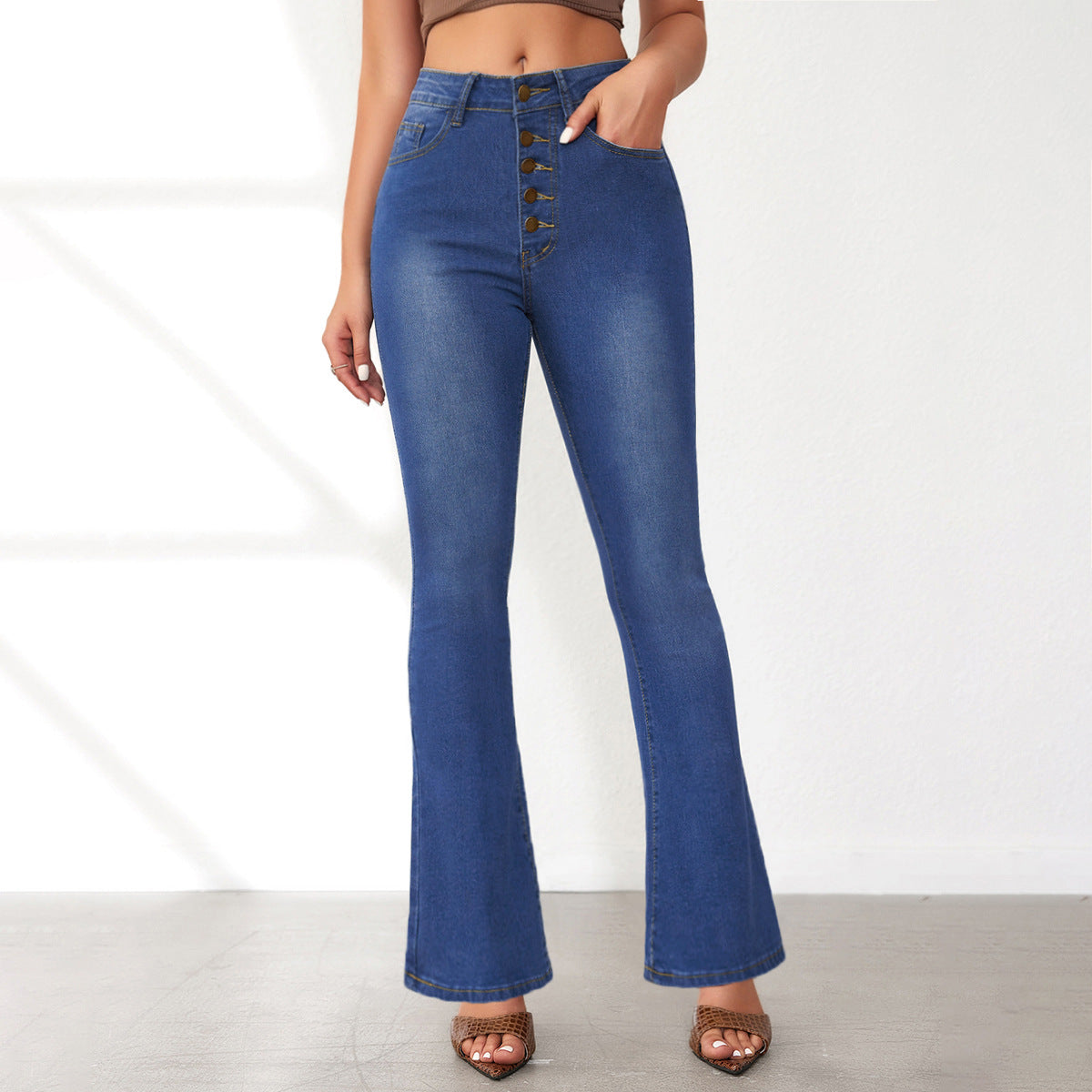 Spring Chic High Waist Slim Fit Flared Denim Pants