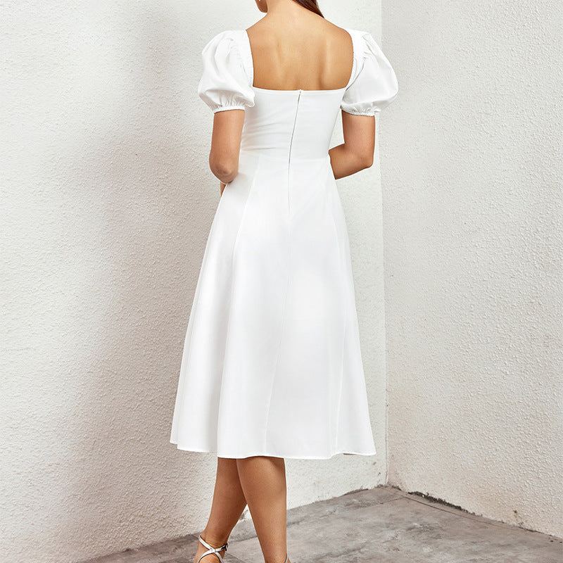 Low Back Lace Up Square Neck Off Shoulder Midi Dress 4