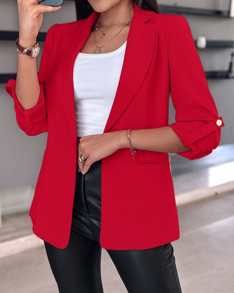 Women Fall/Winter Long Sleeve Solid Blazer 5