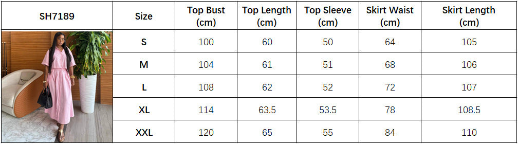 African Women turndown collar striped short-sleeved shirt and lace-up skirt two-piece set 5