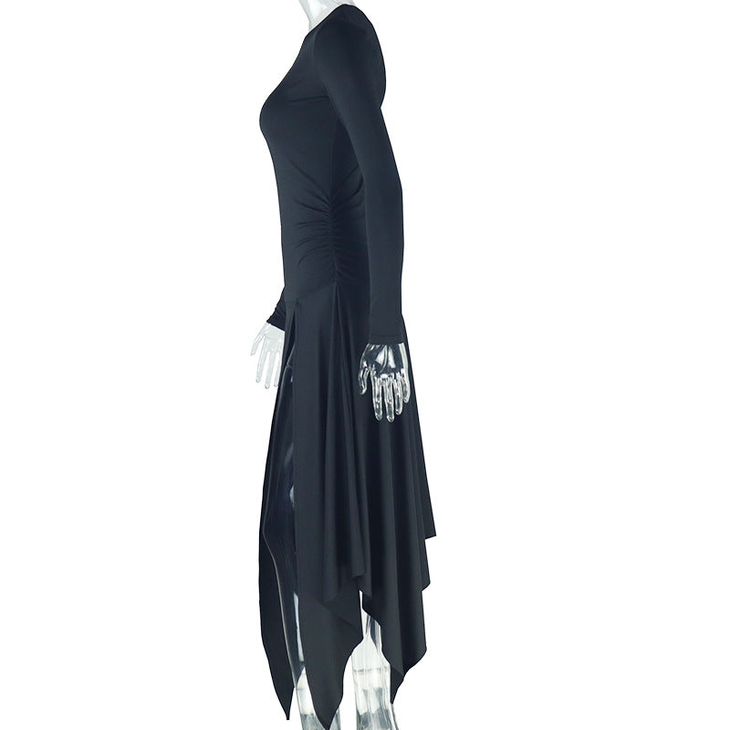 Women Style Solid Irregular Slash Shoulder Off Shoulder Long Sleeve Dress 8