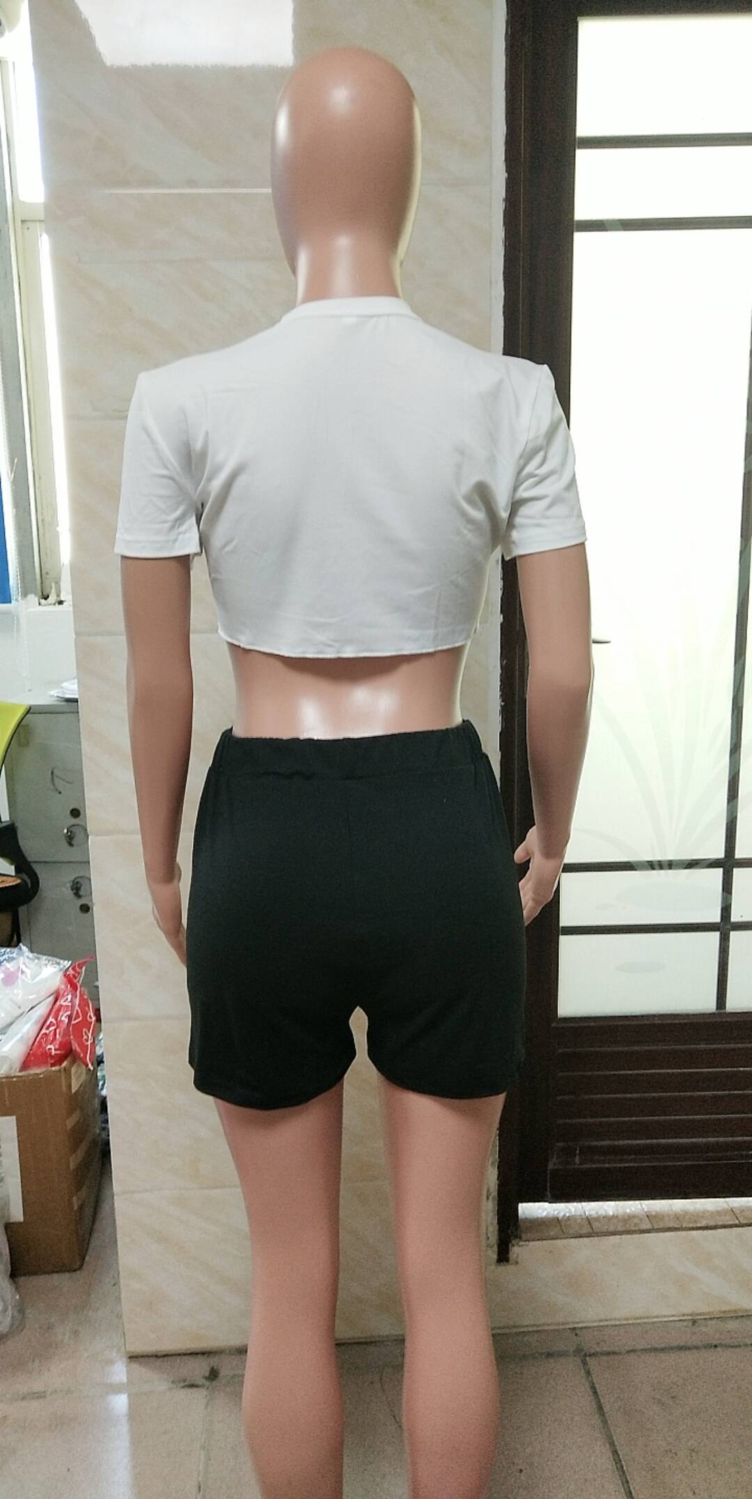 Women Sexy Lace-Up Short Sleeve Print Top Shorts Set 6