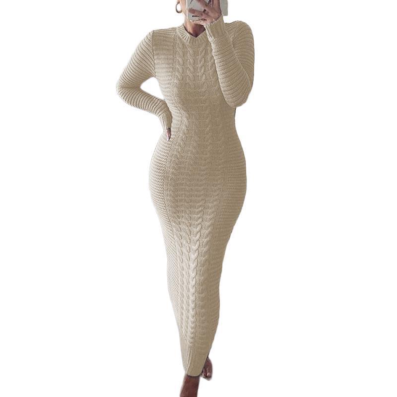 Autumn And Winter Women's Fashionable Long-Sleeved Knitted Sweater Dress 20