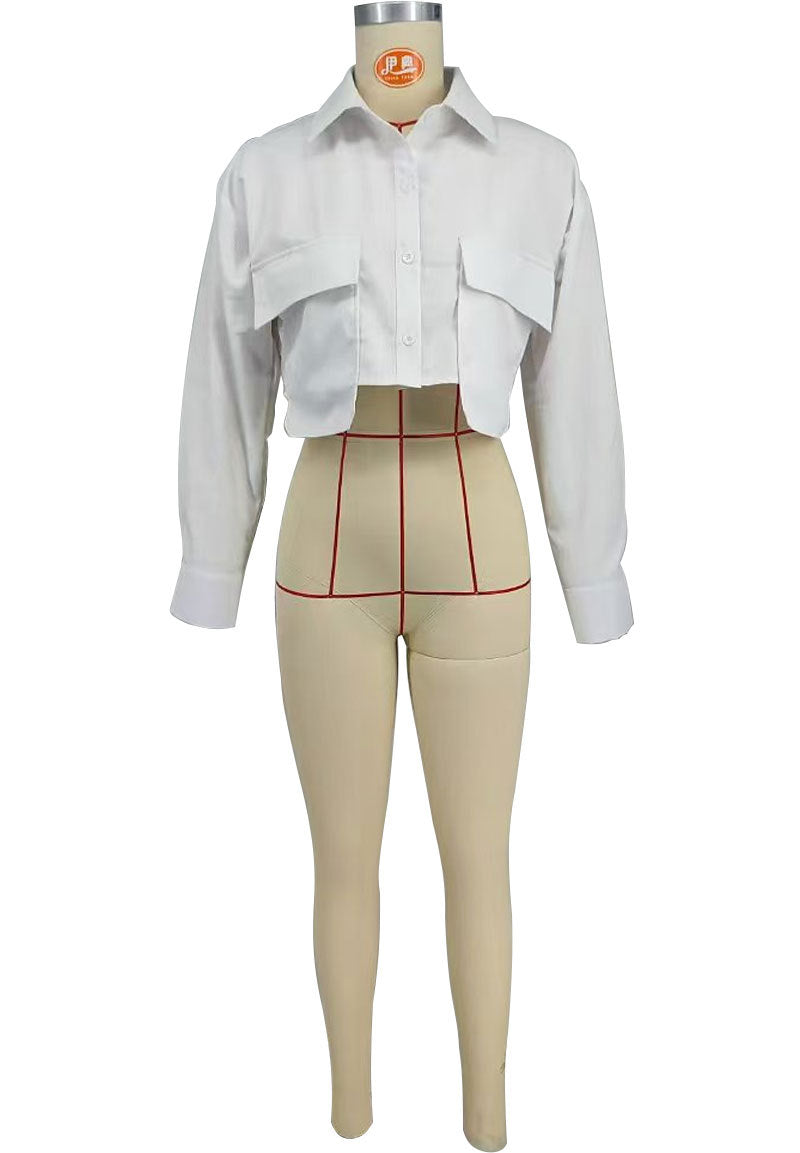 Women long-sleeved Solid button shirt 10