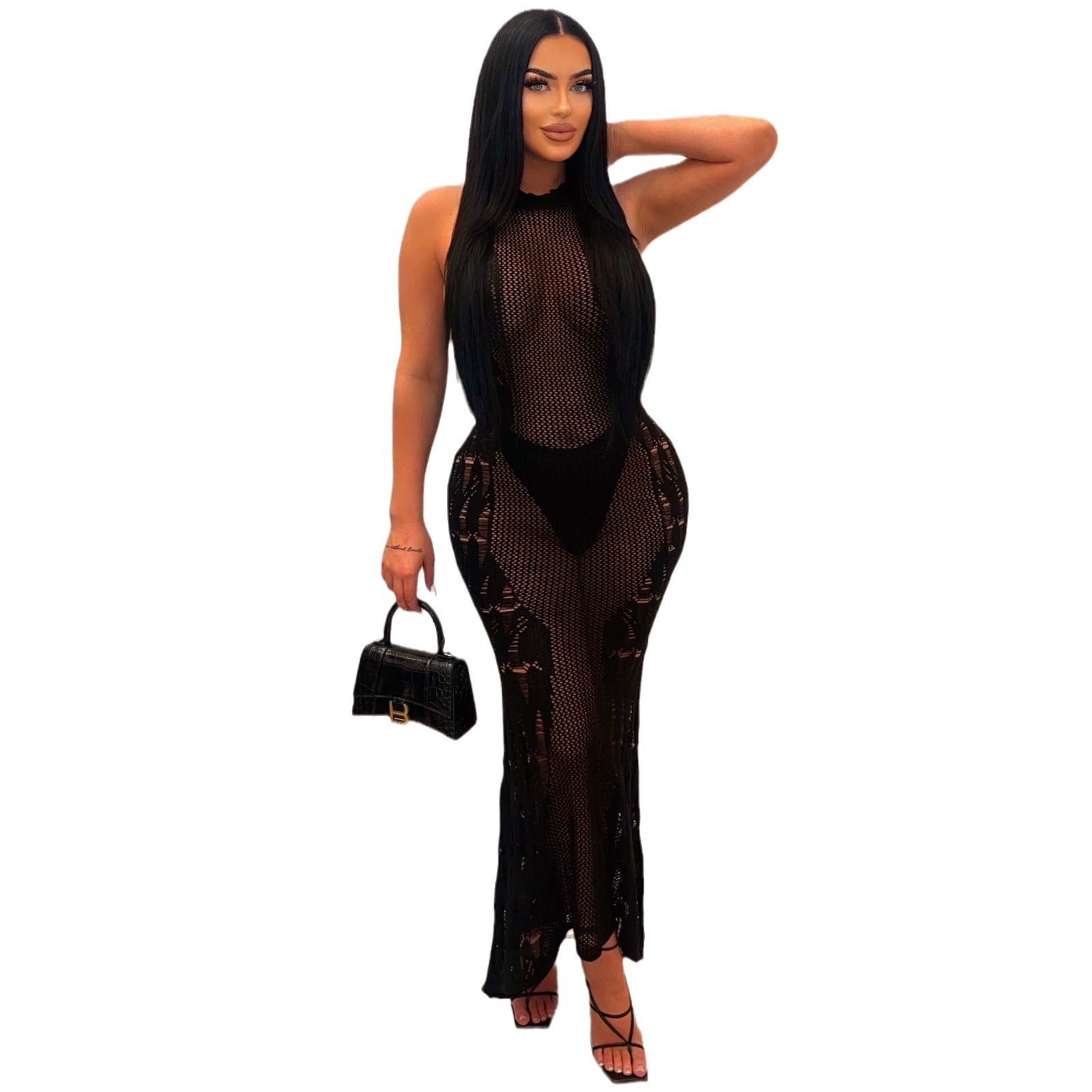 Women Dress Sun Protection Shirt Beach Long Dress Knitting Dress 23