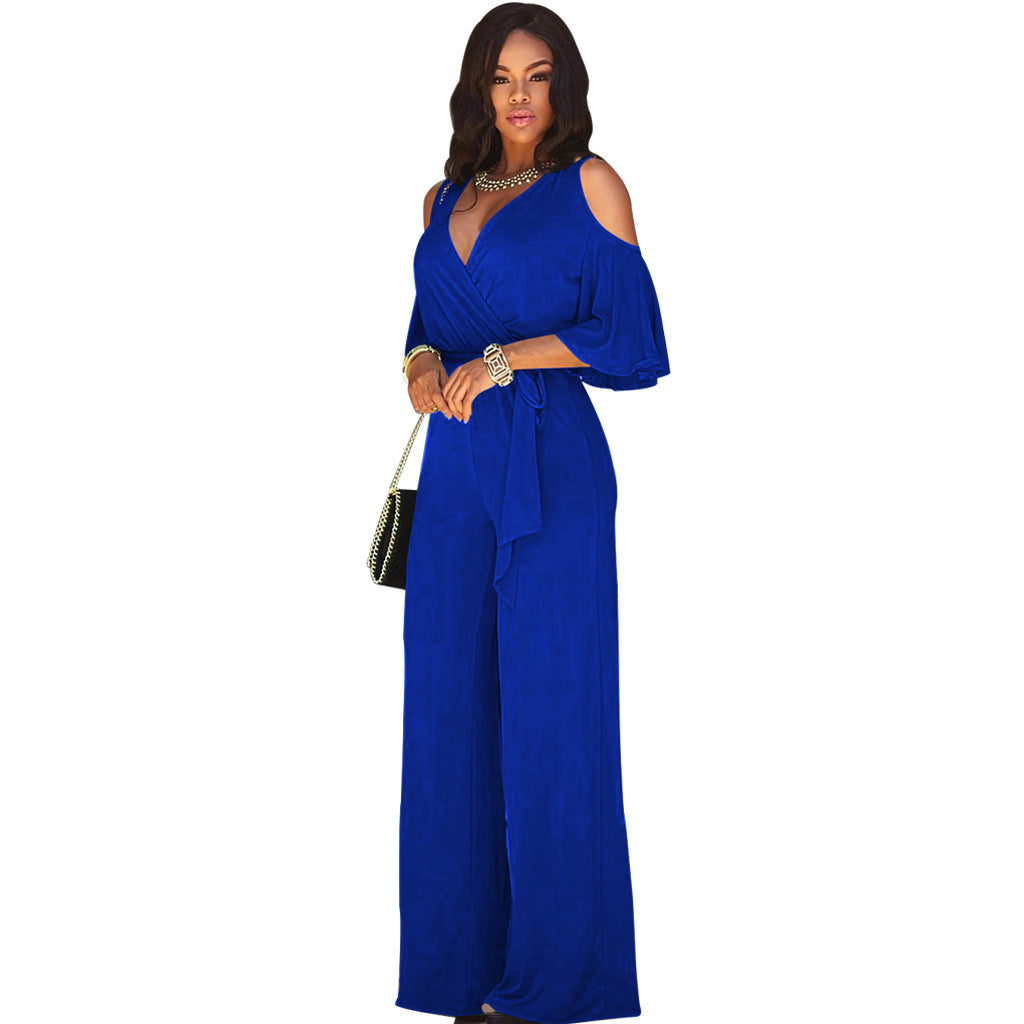 Women Cut Out Short Sleeve Wide Leg Jumpsuit with Belt 18