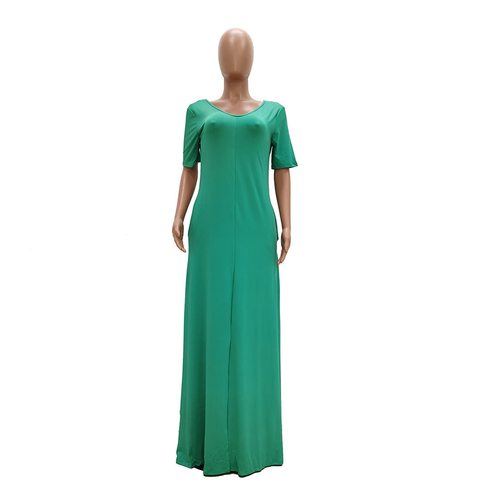 Women's Casual Pretty Color Short Sleeve Maxi Dress 18