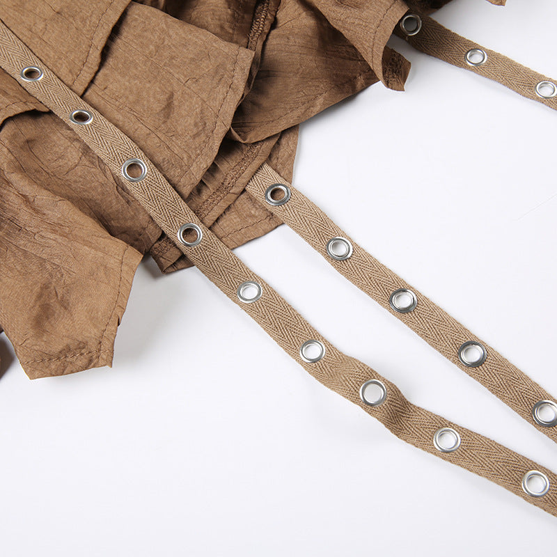 Fashion Low-Waist Metal Buckle Belt Irregular Ribbon Skirt 18