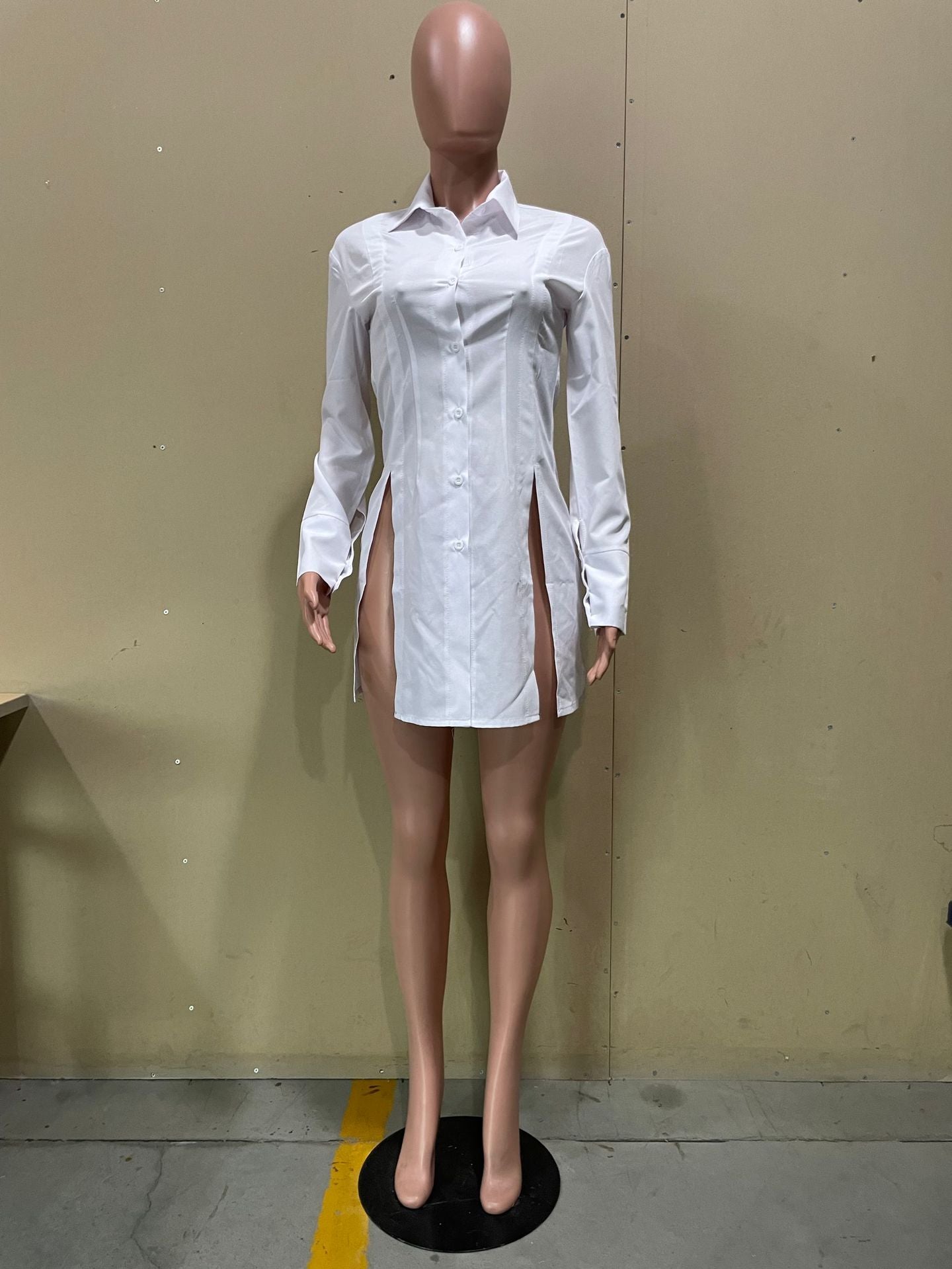 Women Spring Fashion Slit Turndown Collar Shirt 17