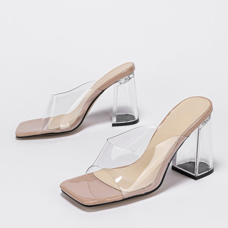 Women Square Toe Block Heel High Heel Sexy Summer Sandals heels 6