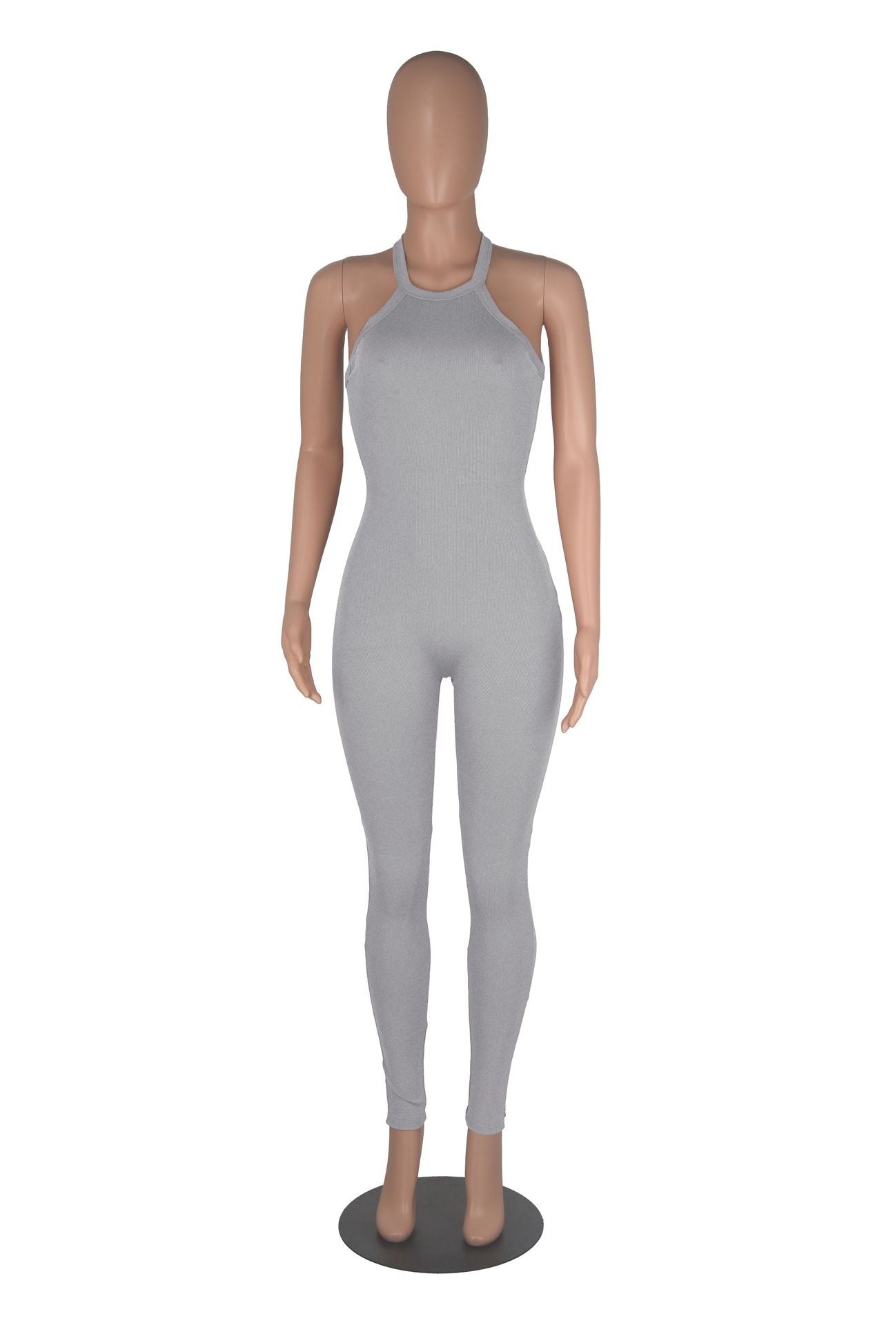 Women Sexy Solid Slim Backless Sports Jumpsuit 16