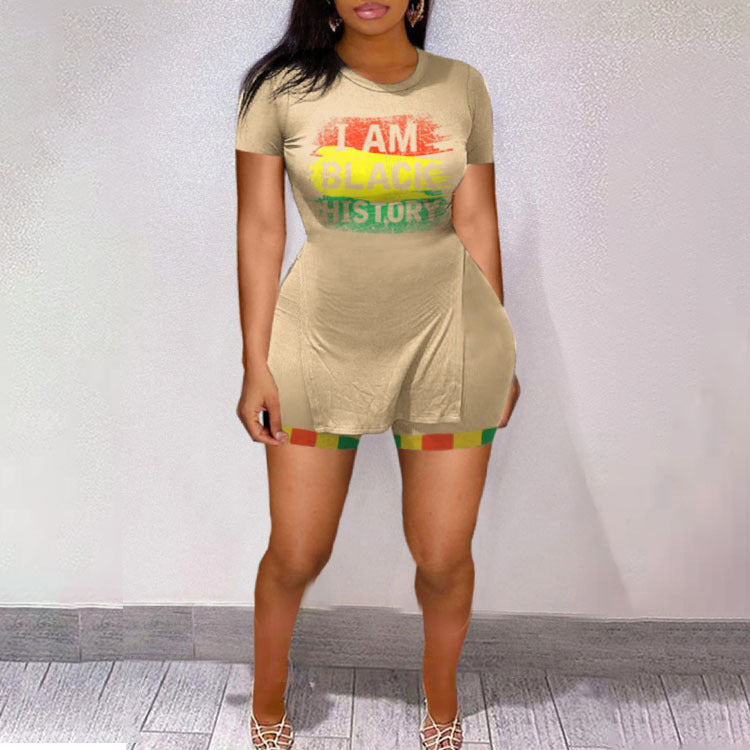 Women Letter Print Slit Short Sleeve Top + Shorts Two-Piece Set 9