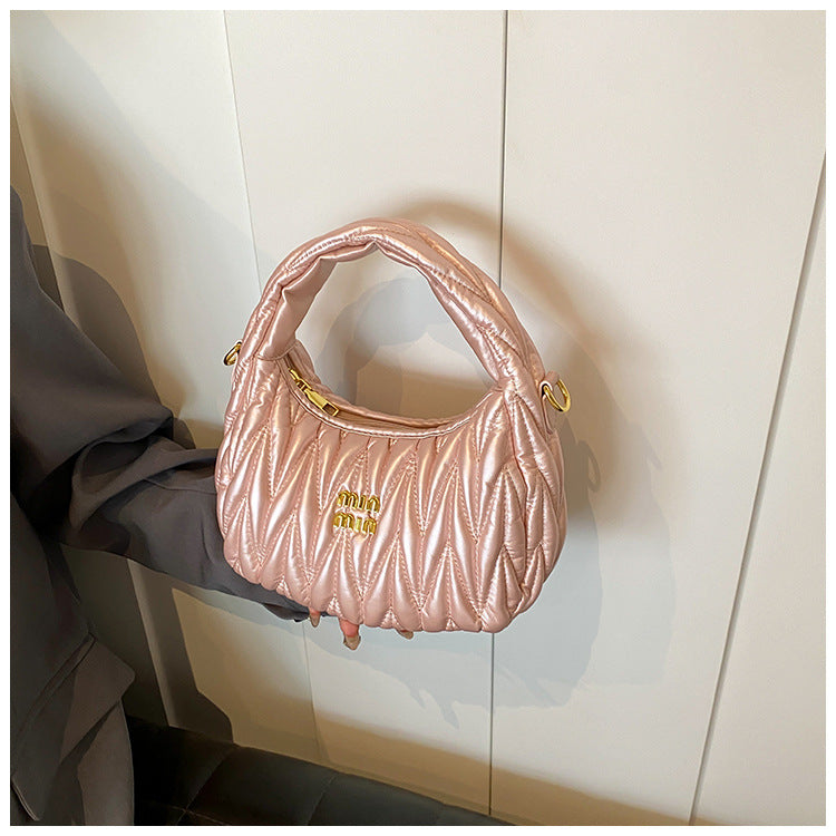 Women pleated cloud bag crossbody handbag single shoulder crescent bag 7