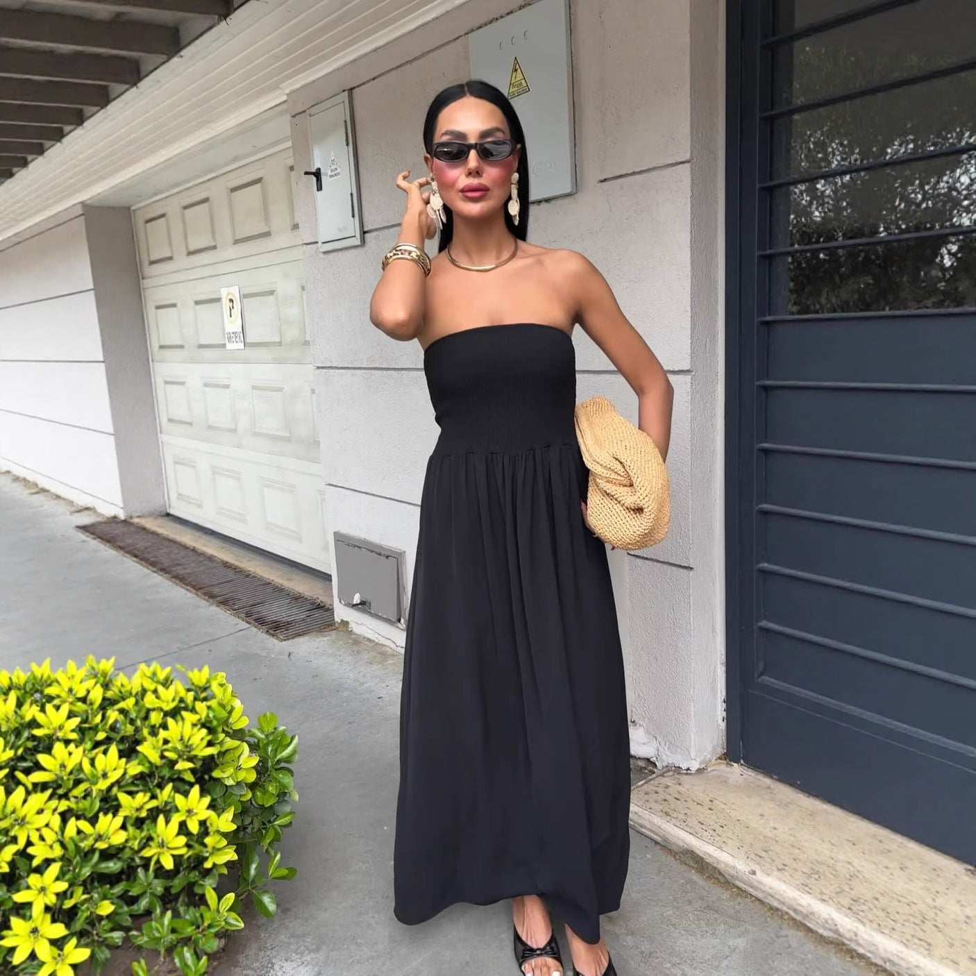 Summer Solid Strapless Slim Waist Maxi Dress 8