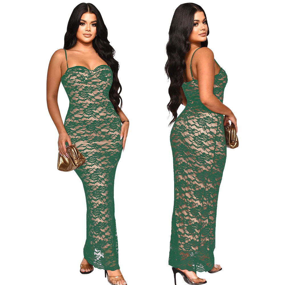 Women's Sexy Lace Strap Long Dress 4