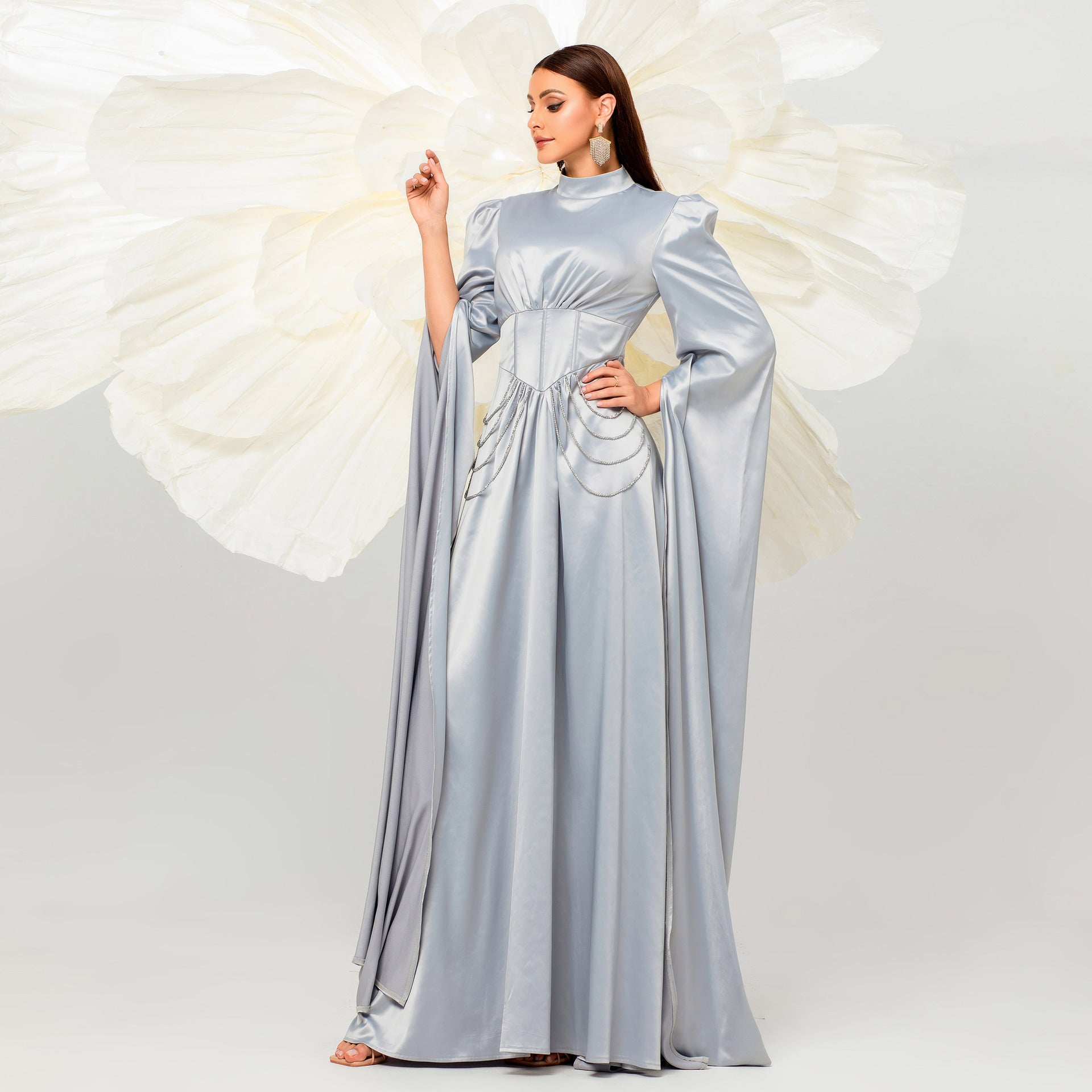 Women Long Sleeve Elegant Round Neck Long Formal Party Evening Dress 6