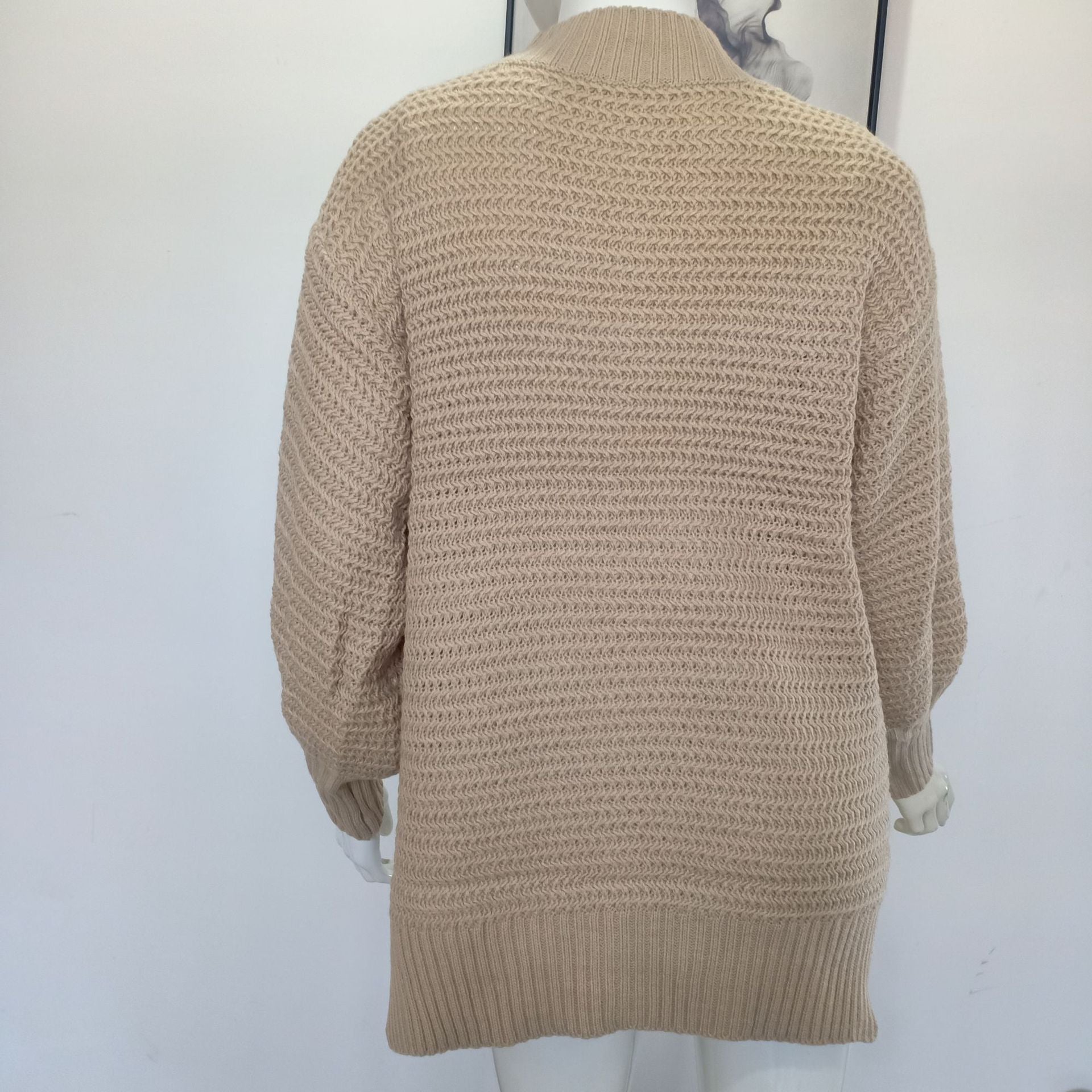 Women Half Turtle Collar Loose Solid Long Sleeve Side Slit Knitting Sweater 18