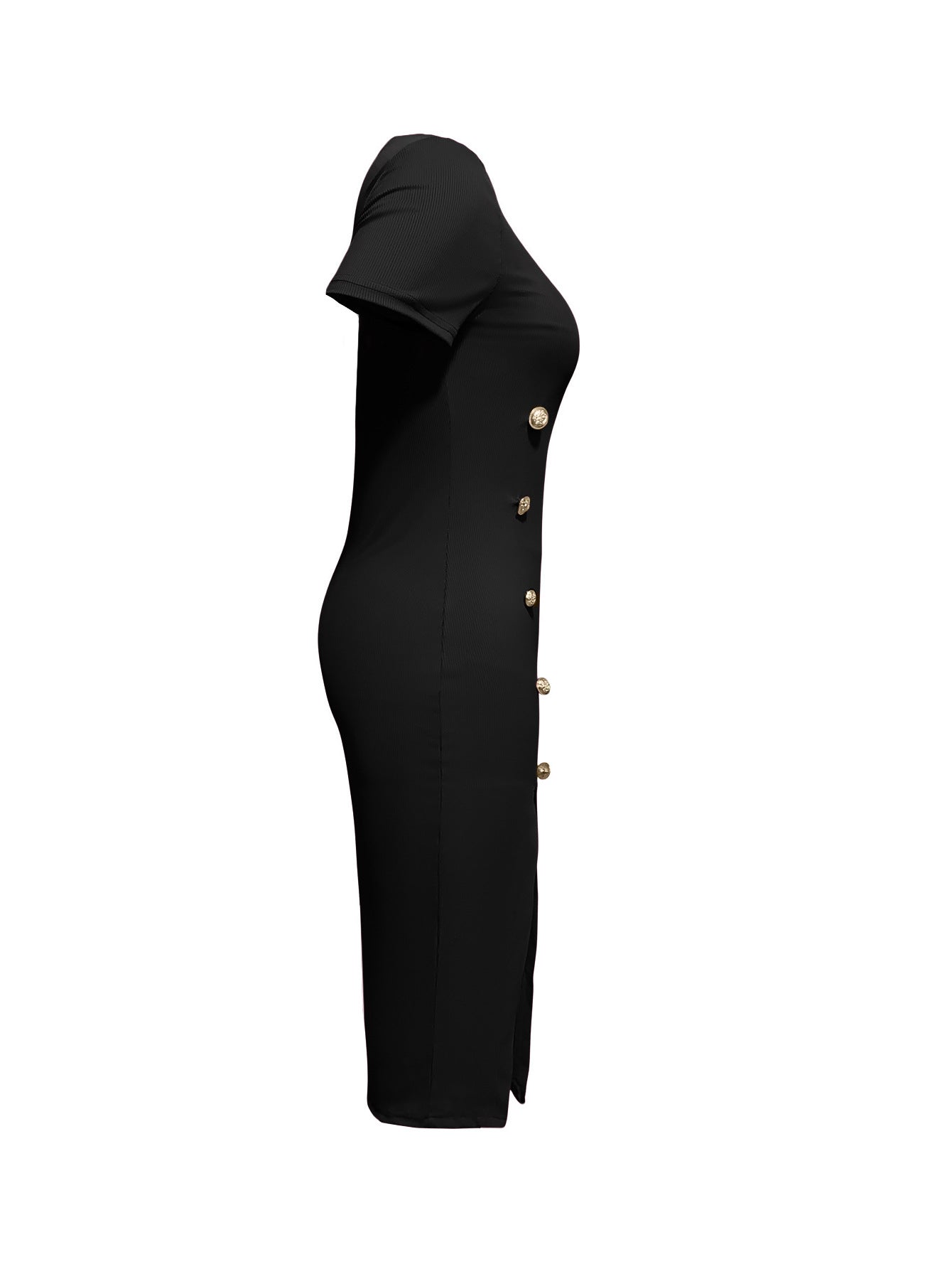 Women solid decorative buckle slit dress 12