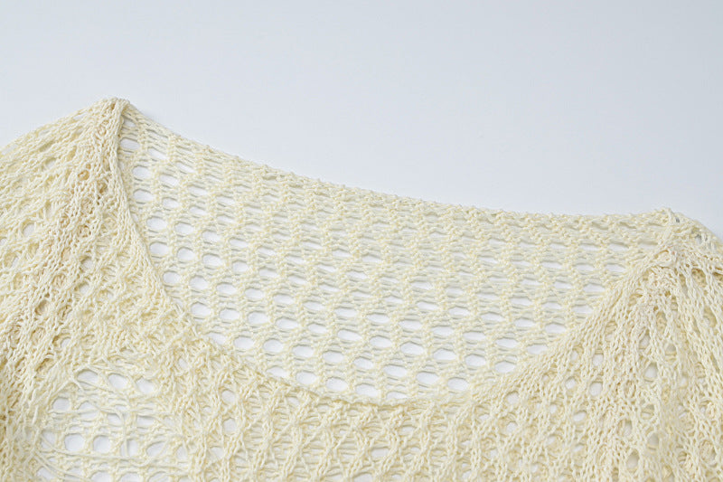 Women's Knitting Blouse Ripped Sexy Design Short Long Sleeve Top 16