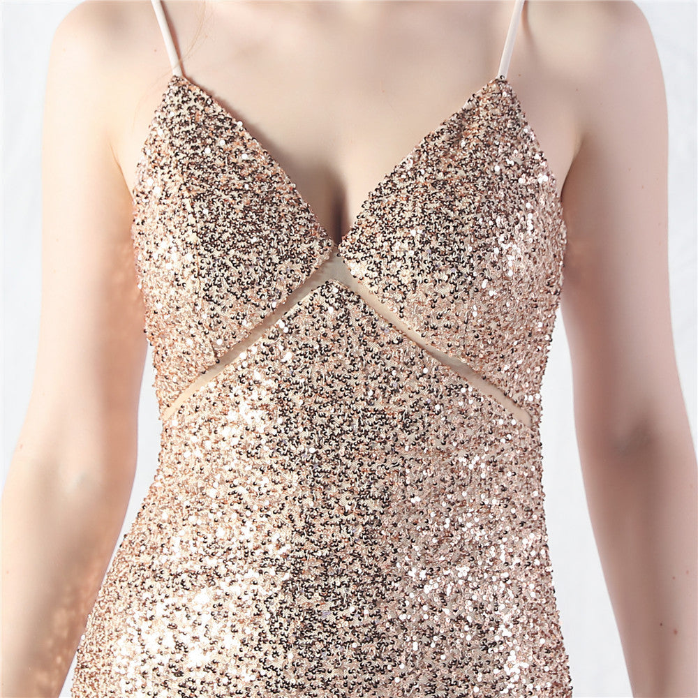 Elegant Strap V-Neck Sequined Evening Dress 31