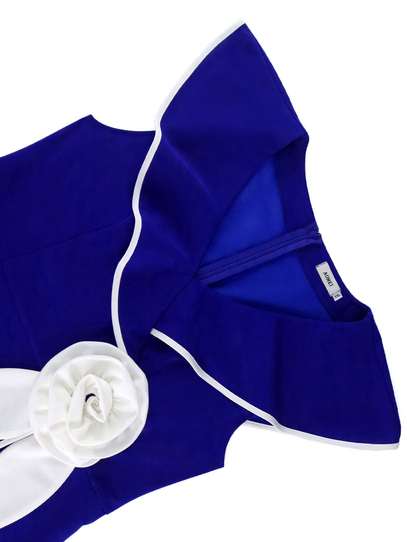 Plus-Size Contrast Flower Ruffle Sleeve Elegant Chic Formal Party Dress 16