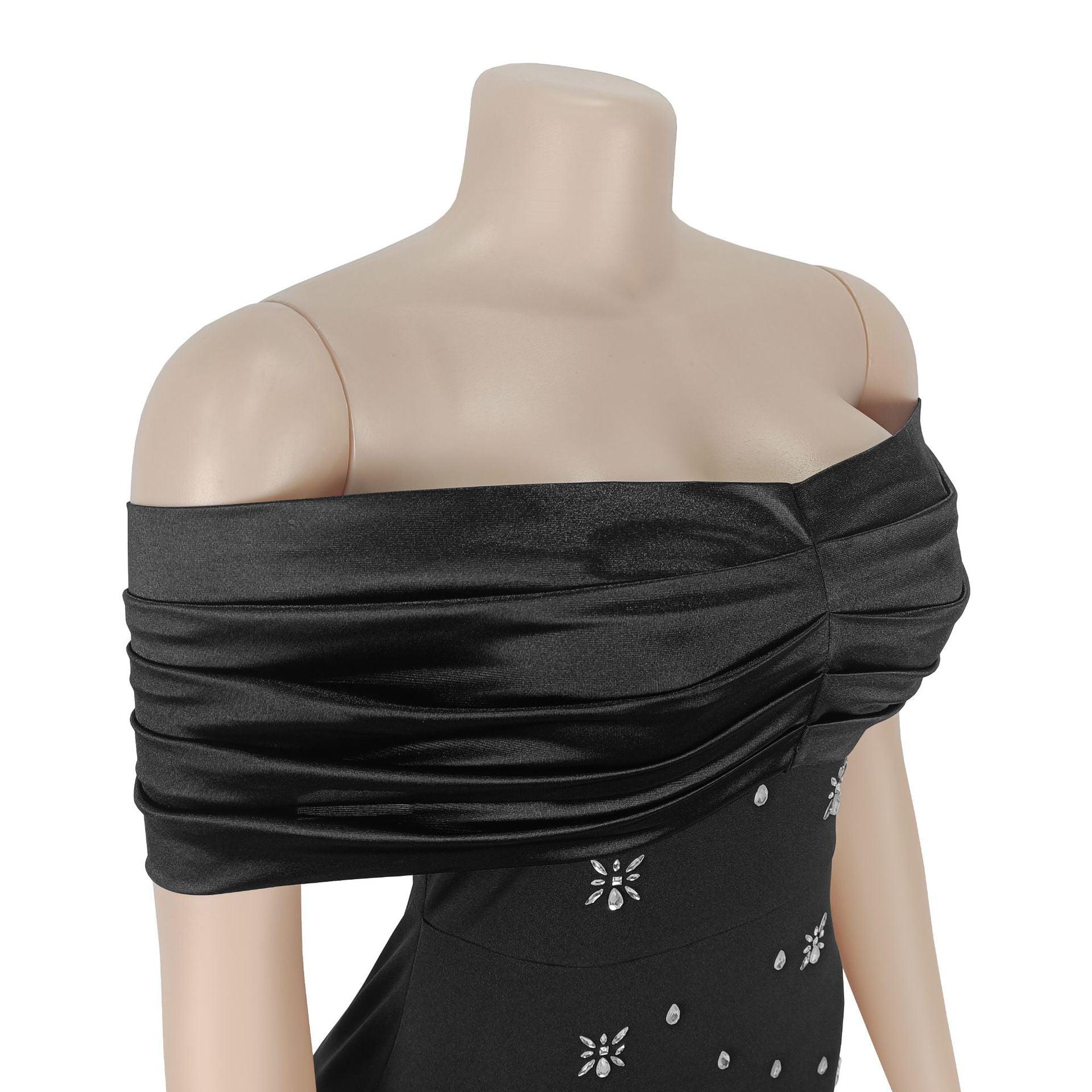 Chic Slim Waist Off-Shoulder Beaded Dress for Women 12