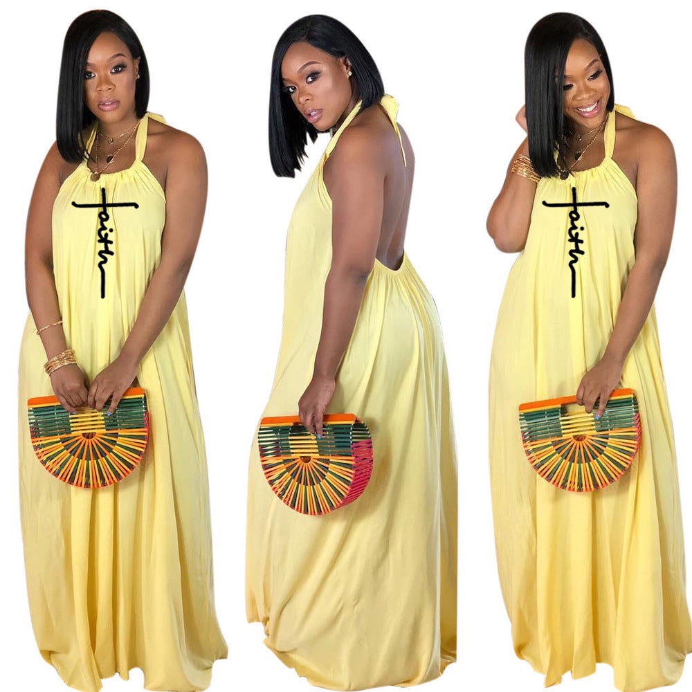 Women's Sling Loose Halter Print Boho Maxi Dress 10