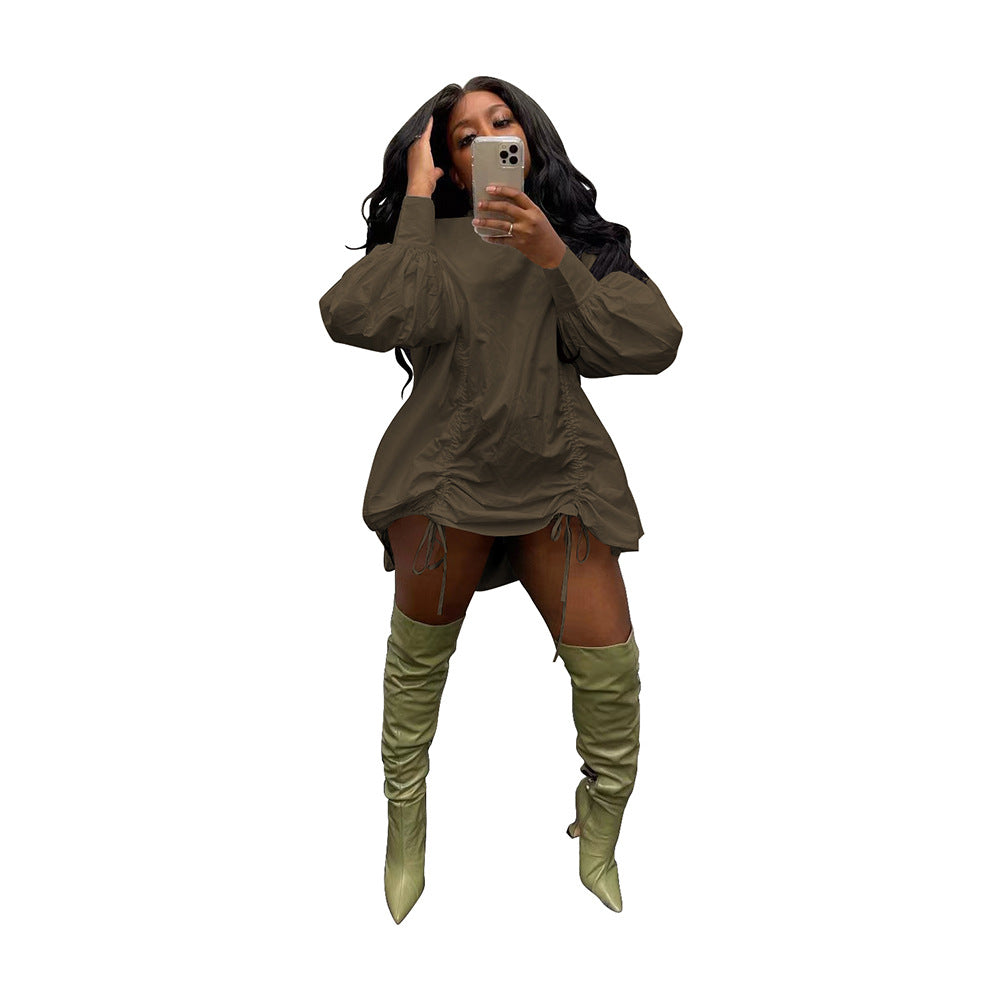 Women Casual Loose Shirt Pleated Dress 11