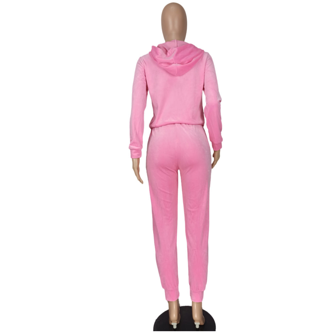 Women's Fashion Casual Velvet Hooded Women's Two-Piece Tracksuits 15