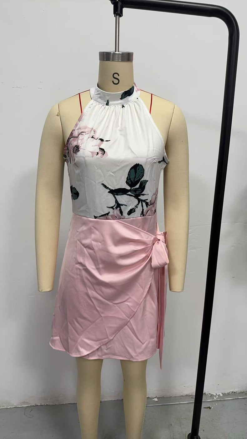 Women's Summer Floral Print Lace-Up Sleeveless Dress 11