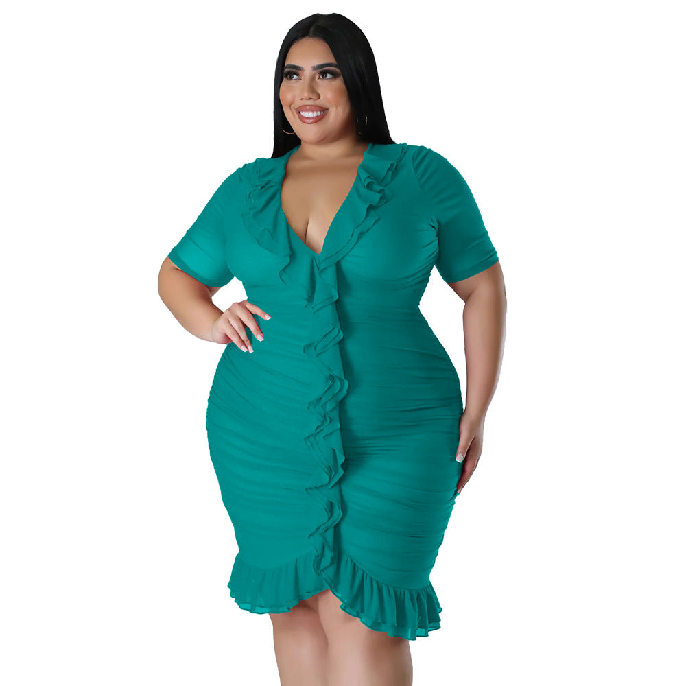 Plus Size Women'S Mesh Lining See-Through Double Layer Ruffle Sexy Dress 15