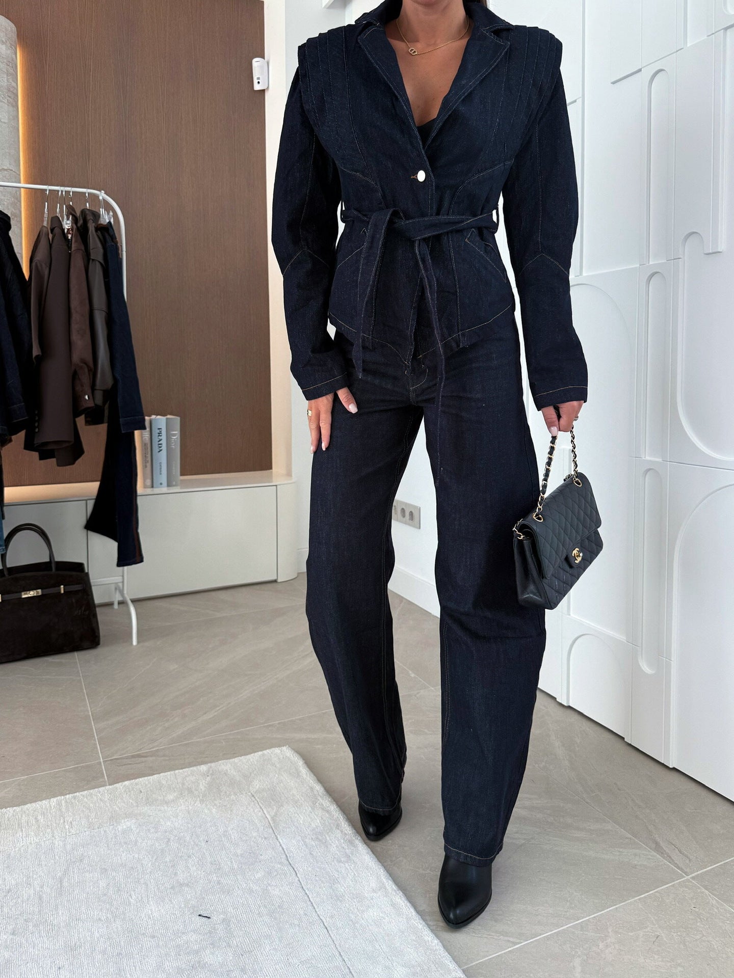 Women Turndown Collar Lace-Up Autumn Long-Sleeved Denim Jacket 6