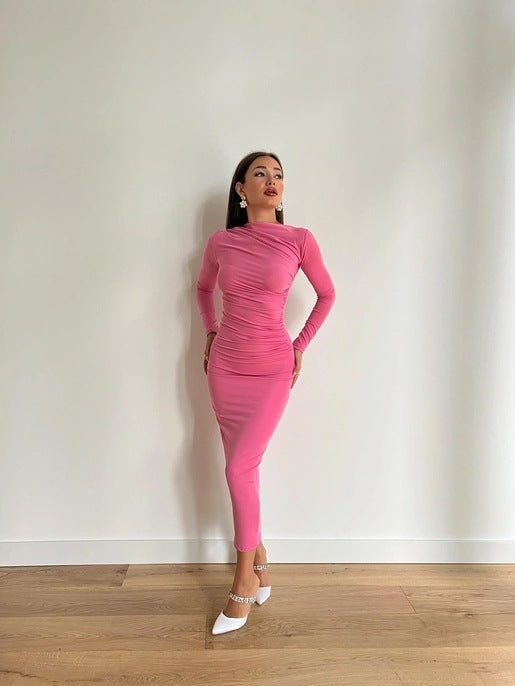 Women Sexy Zipper Long Sleeve Off Shoulder Dress 6
