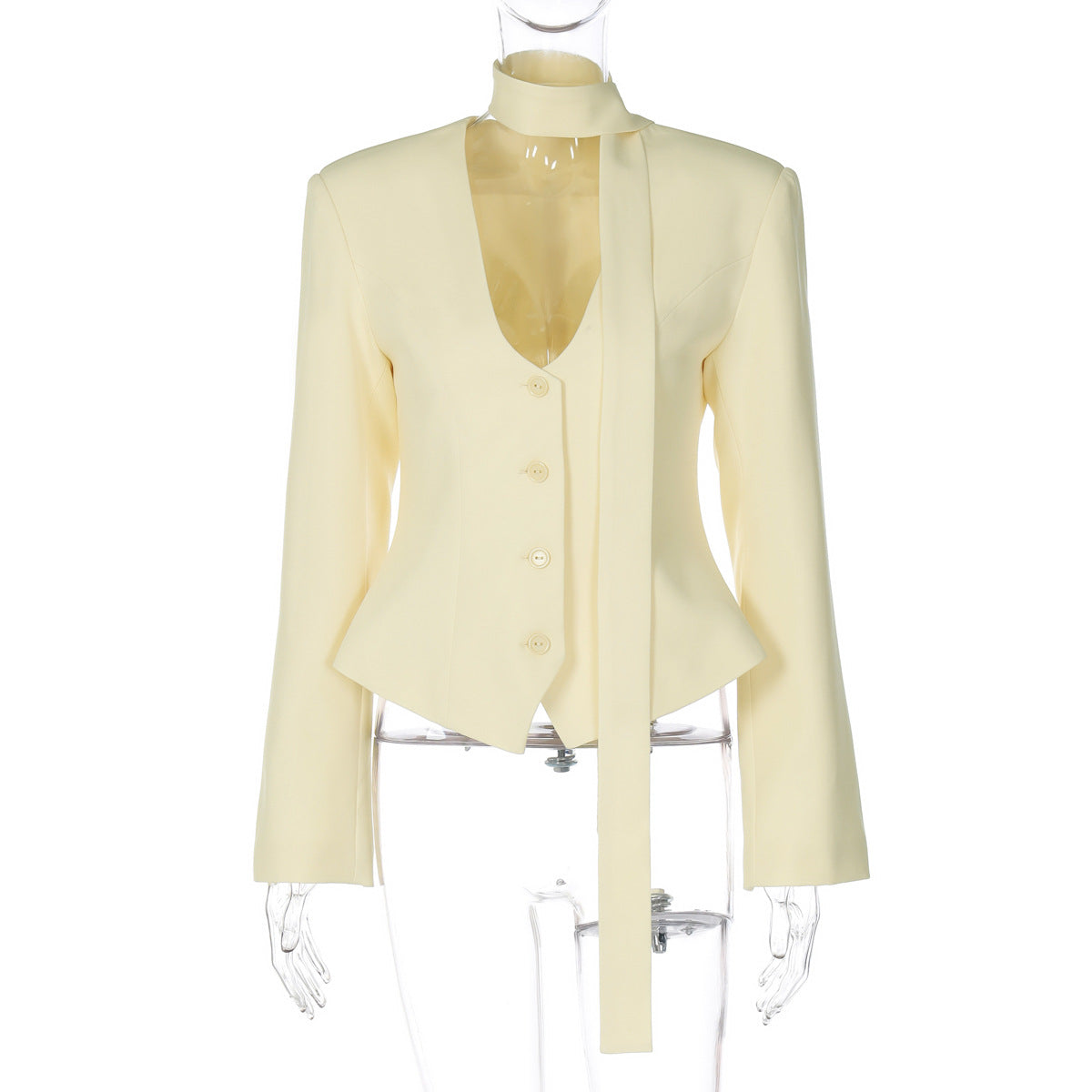 Autumn Women's Fashion Chic Buttoned Blazer Slim Solid Coat 10