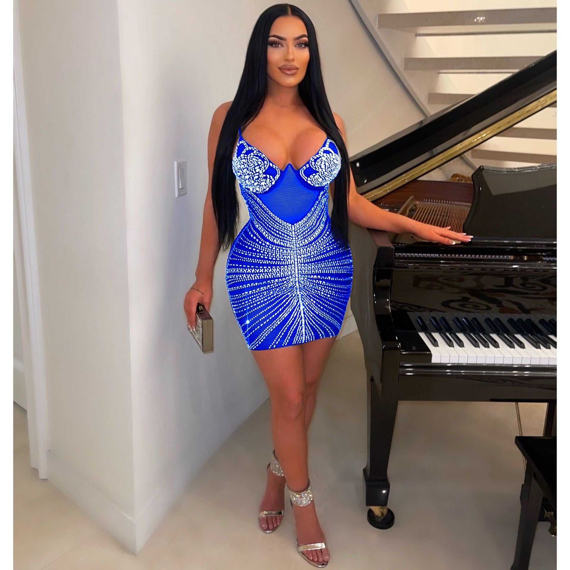 Sexy Beaded Strap Dress Nightclub Wear 4