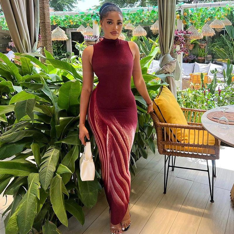 Fashion Printed Sleeveless Slim Long Dress 4
