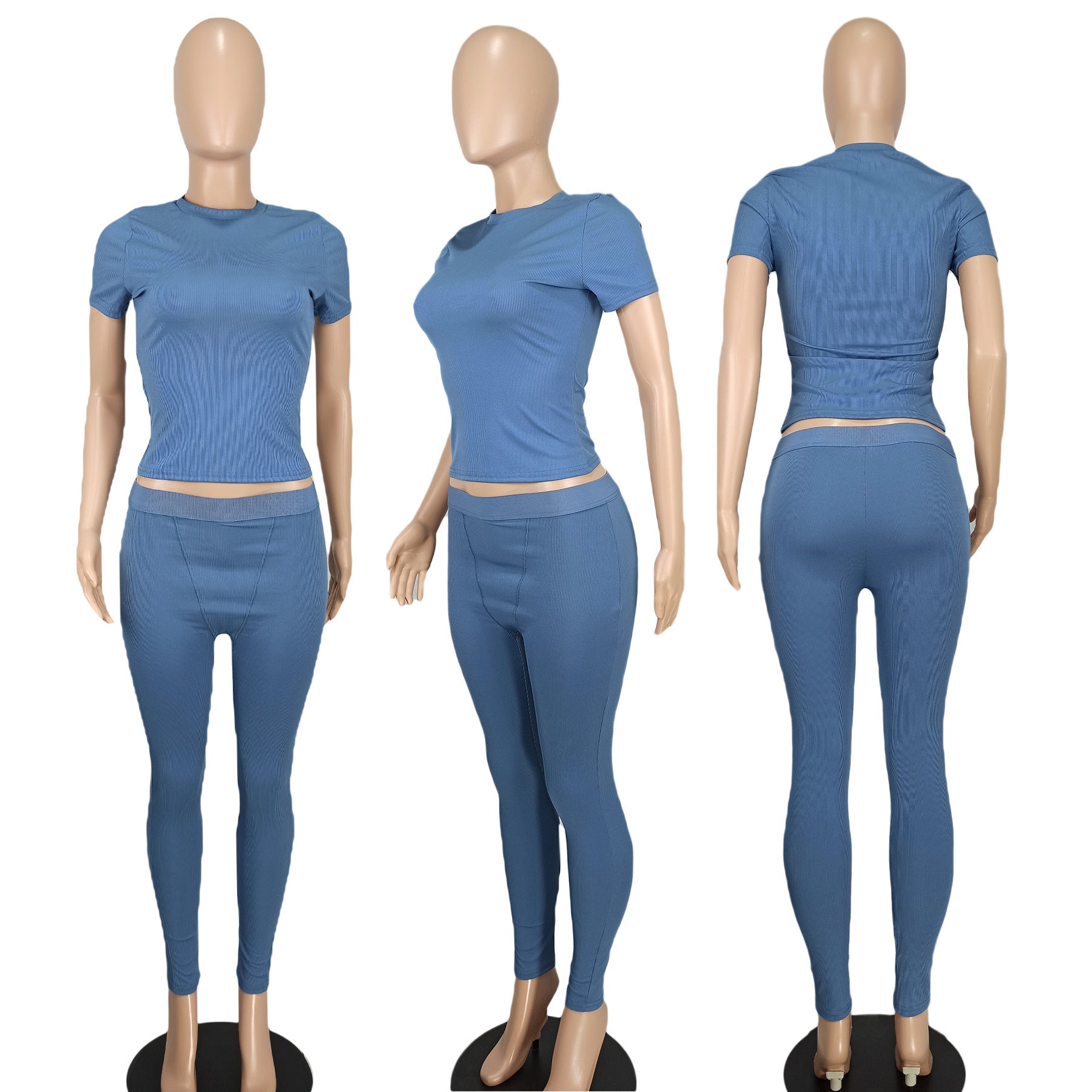 Women Sexy Solid Short Sleeve Top and Pant Two-piece Set 23