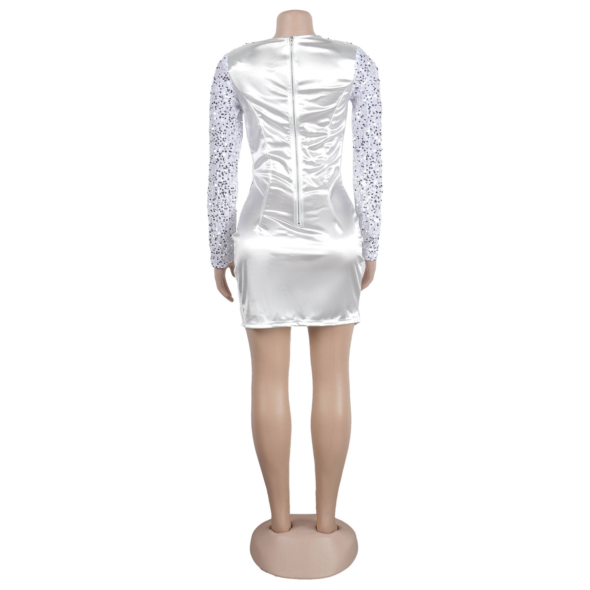 Sexy Square Collar Tight Fitting Stretch Sequin Slit Bodycon Dress 23