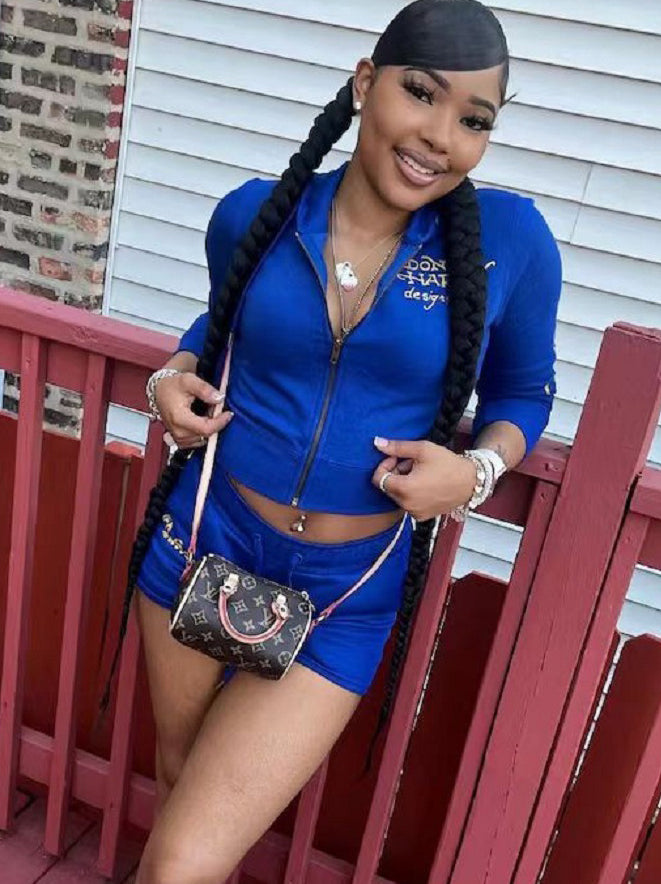 Trendy Printed Long-Sleeved Hoodies Shorts Two Piece Set 9