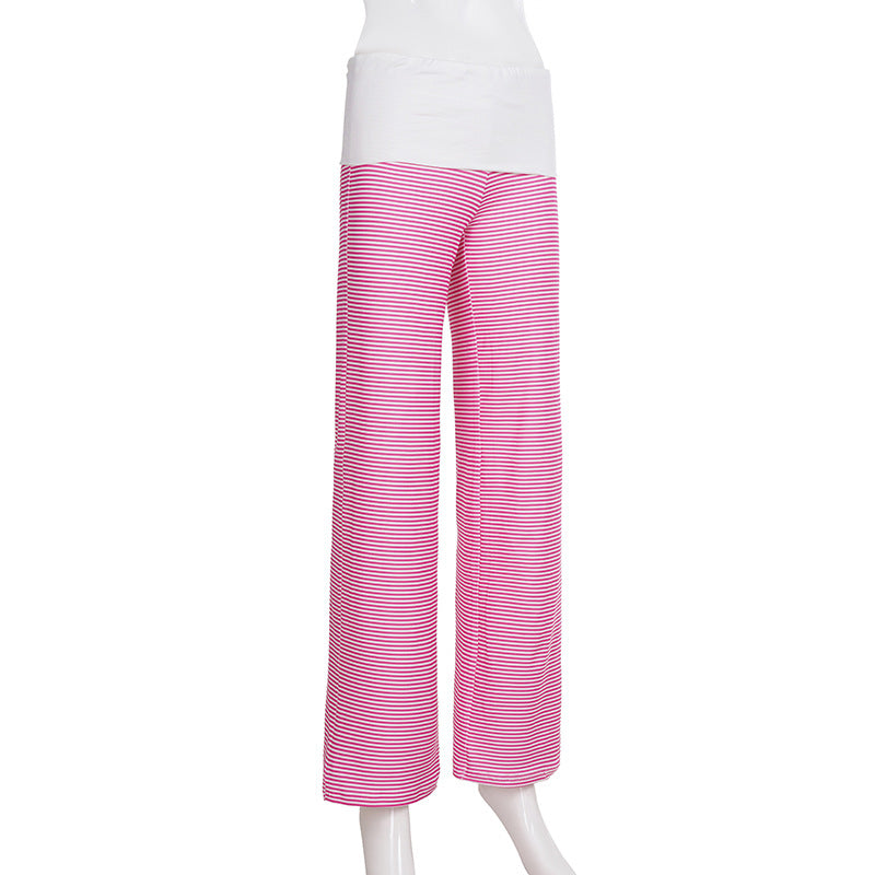 Women's Casual Loungewear High-Waisted Striped Knit Pants Wide-Leg Trousers 12