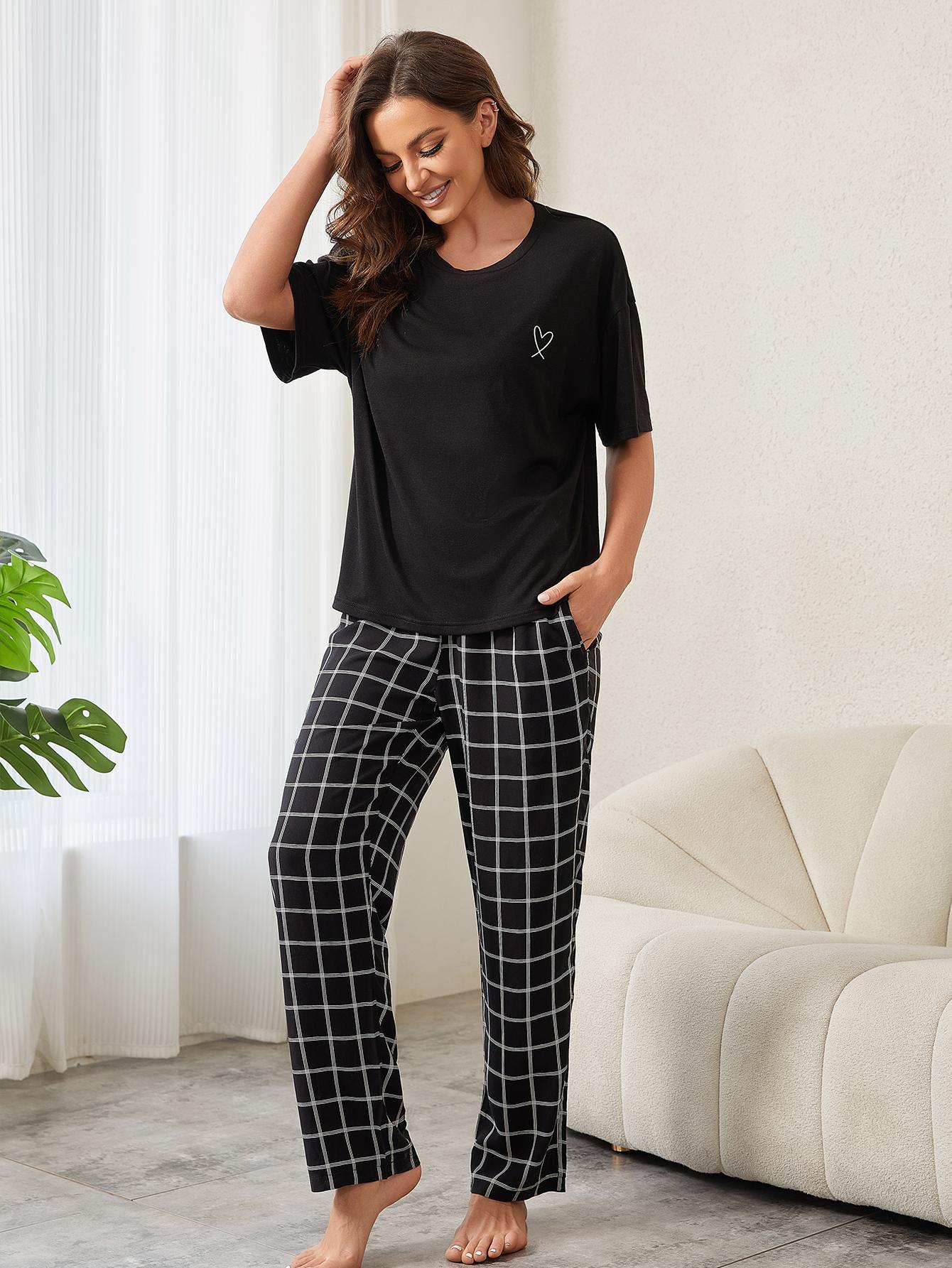 Pajamas for Women Summer Short Sleeve T-shirt Pants Simple Casual Home Clothes set 12