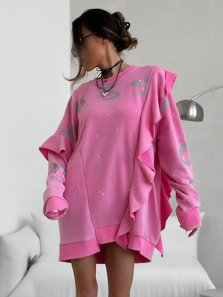 Women's Fashion Round Neck Loose Ruffle Casual Dress 4