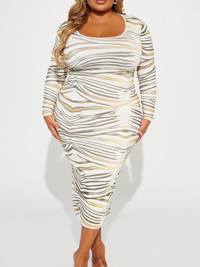 Women Round Neck Plus Size Bodycon Dress 3