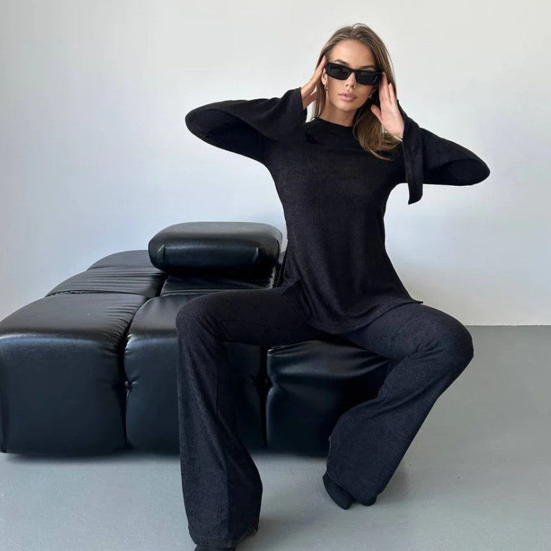 Women Style Knitting Long Sleeve Top And Pants Two-piece Set 5