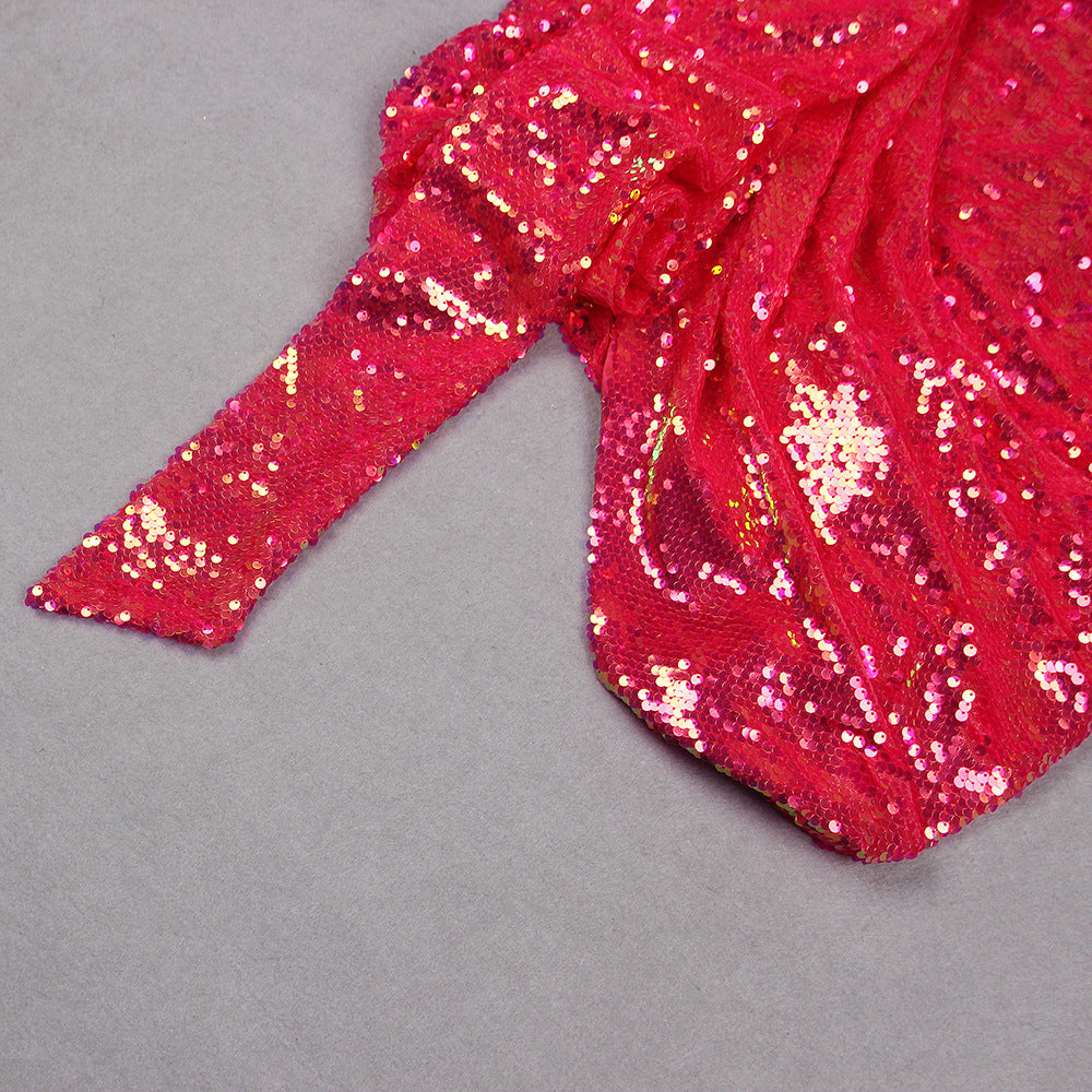 Women Sequin Formal Party One-shoulder Dress 14