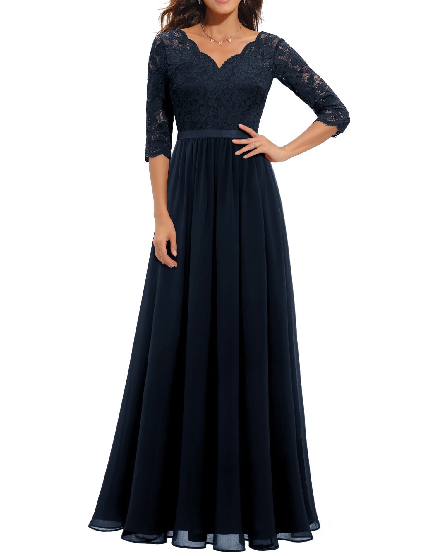 Elegant Lace Patchwork Long Slim Waist Elegant Gown Dress 5